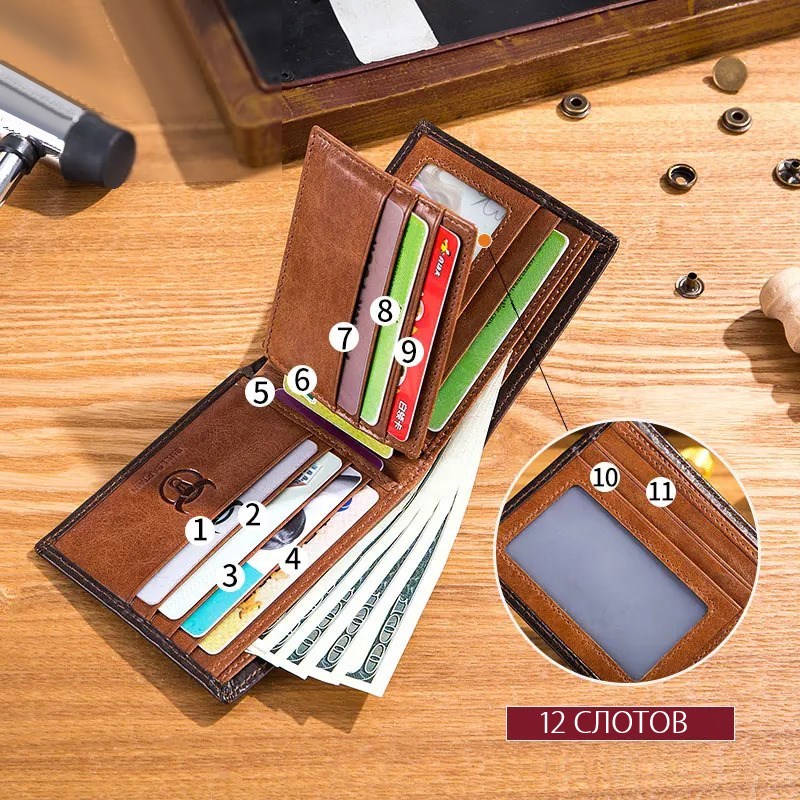 Кожаный мужской кошелек, Мужской бумажник их натуральной кожи
